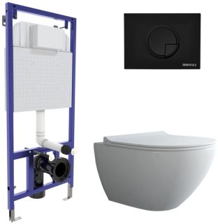 Комплект Berges 4в1 043268: инсталляция NOVUM525 кнопка R5 SoftTouch чёрная унитаз Puma Rimless сиденье Toma Slim SO